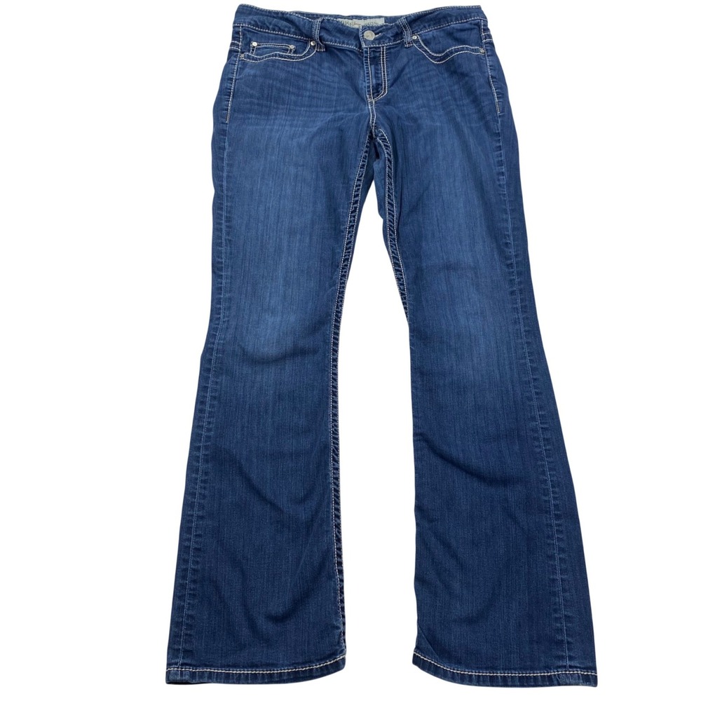 BKE Payton Bootcut Jeans Womens 34L Blue Contrast Stitch Mid Rise Denim Pants
